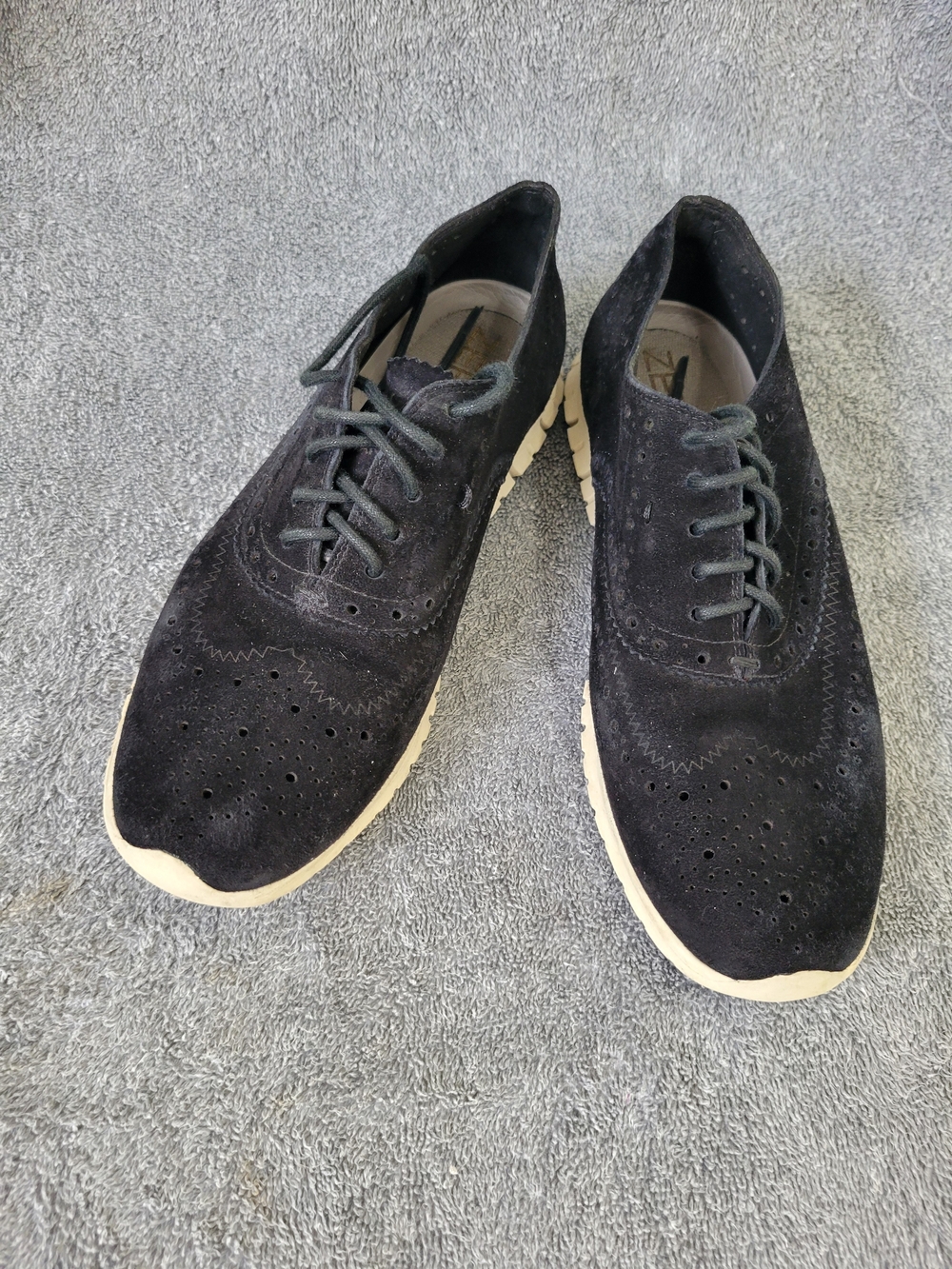 Cole Haan Black Suede Wingtip Sneakers with Cream Soles